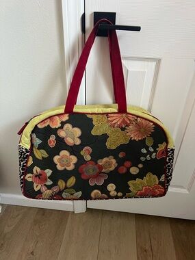 Floral Travel Tote Bag with Red Handles